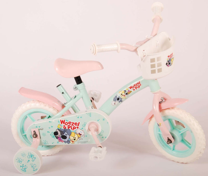 Afbeelding laden in galerijviewer, Woezel Pip Pip Kinderfiets Meisjes 10 inch Mint Blauw Roze Doortrapper
