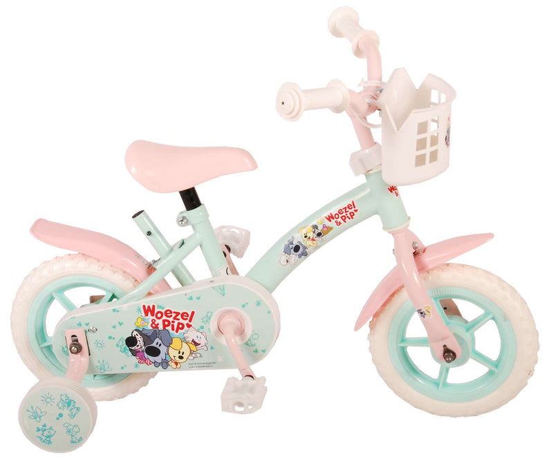 Afbeelding laden in galerijviewer, Woezel Pip Pip Kinderfiets Meisjes 10 inch Mint Blauw Roze Doortrapper
