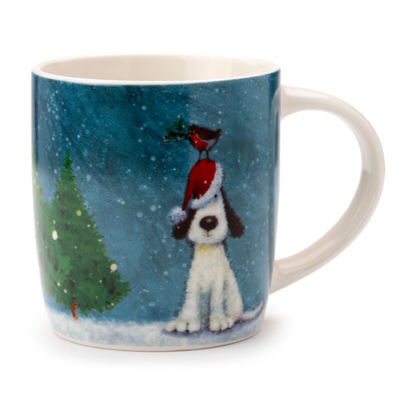 Load image into Gallery viewer, Jan pashley kerstmis hond roodborstje porselein mok
