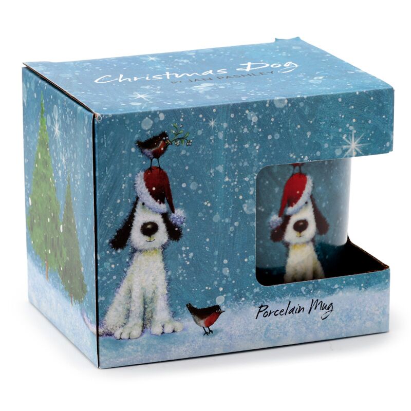 Load image into Gallery viewer, Jan pashley kerstmis hond roodborstje porselein mok
