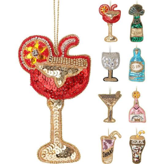 Home styling kersthanger figuren drankfles drankglazen 10cm polyester