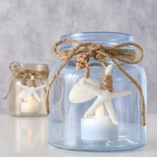 Boltze home windlicht calas met zee decoratie dia11x11,5cm glas blauw bruin