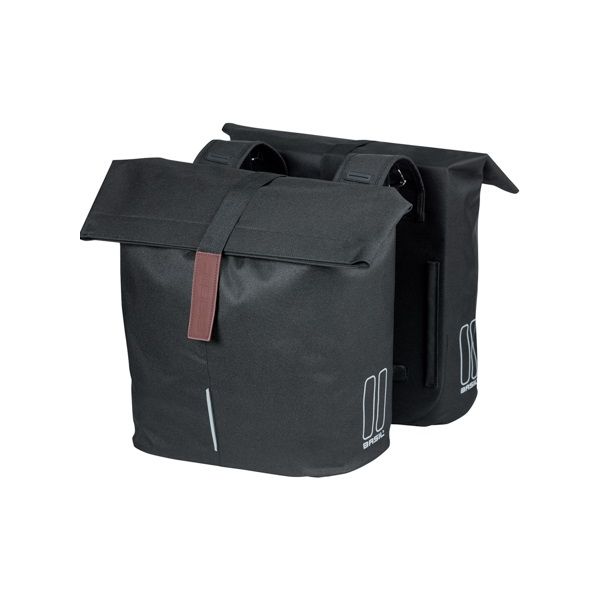Load image into Gallery viewer, Basil City dubbele fietstas - waterafstotend polyester - zwart - Universal Bridge systeem - 28-32L
