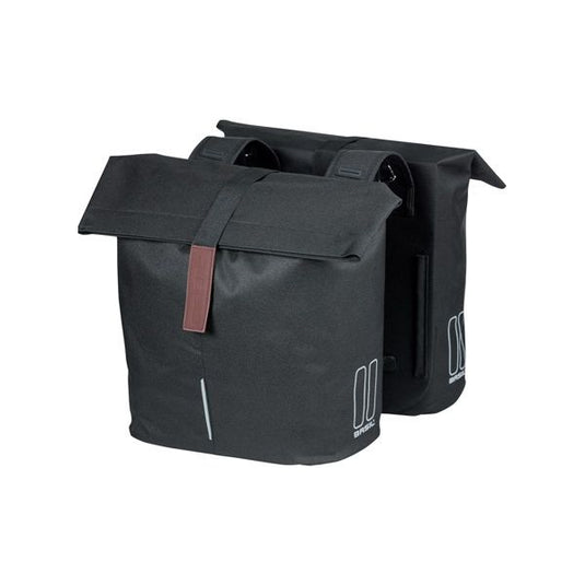 Basil City dubbele fietstas - waterafstotend polyester - zwart - Universal Bridge systeem - 28-32L