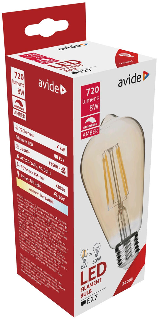 Avide led filament globe dimmable amber coating st57 8w e27 360â° warmwit 2400k (720 lumen) 8w-dacablfst57ww-8w-dac