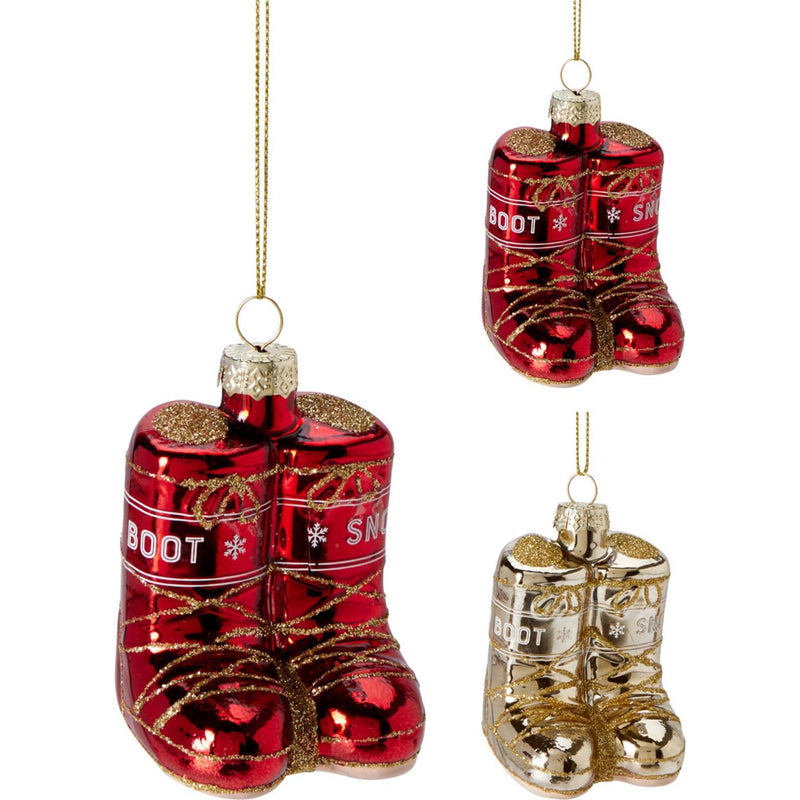 Afbeelding laden in galerijviewer, Kersthanger snowboots glas 5x6cm 3 assorti display a 12 stuks
