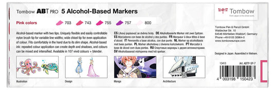 Tombow • abt pro marker set op alcohol basis roze kleuren 5pcs