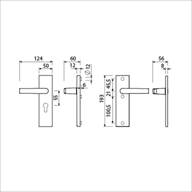 Ami veiligheidsbeslag 193*50 buiten profielcilinder 55 binnen blind + deurkruk 332 f1 deurdikte 38 42 mm - 821236