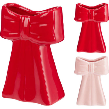 Home styling strik vaas 13cm 2 assorti strik vaas 13cm rood of roze