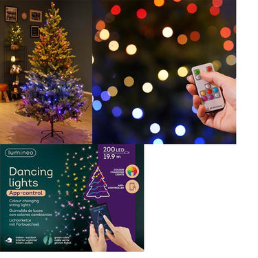 Lumineo verlichting met 200 leds bedienbaar via bluetooth app-dancing lights 1990cm multikleur alle kleuren van de regenboog incusief wit en warm wit