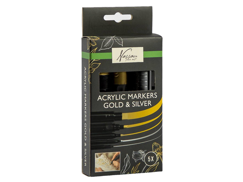 Load image into Gallery viewer, Nassau acryl marker set goud zilver - 5st.
