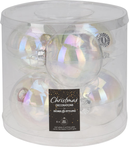 Home styling kerstbal glas 80mm irriserend koker a 6 stuks