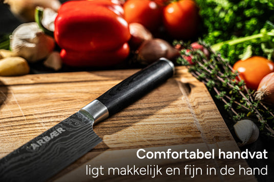 Arbaer koksmes 20 cm japanse damascus print pakka houten handvat