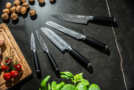 Arbaer messenset 5-delig japanse damascus print pakka houten handvat