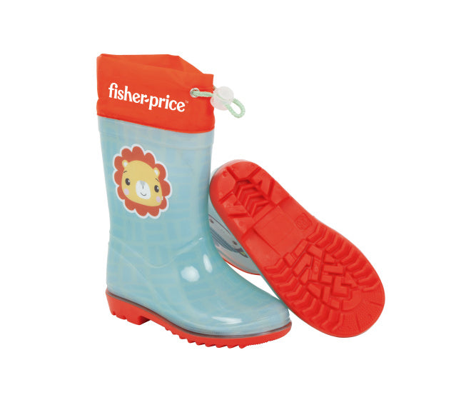 Load image into Gallery viewer, Arditex Regenlaarzen Fisher-Price junior PVC textiel lichtblauw rood maat 20

