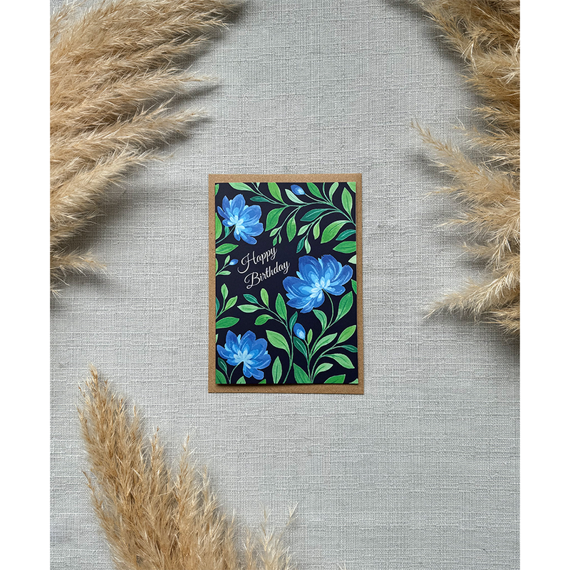 Afbeelding laden in galerijviewer, Art by andu wenskaart blue vine
