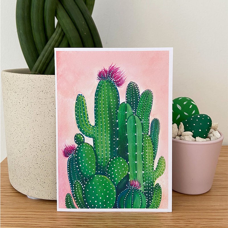 Afbeelding laden in galerijviewer, Art by andu wenskaart cactuses
