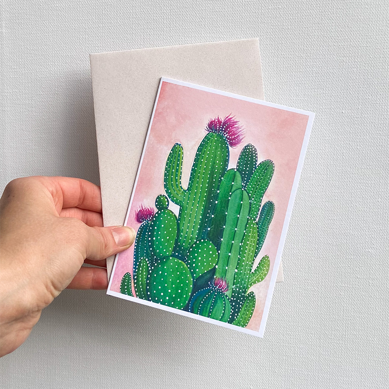 Afbeelding laden in galerijviewer, Art by andu wenskaart cactuses

