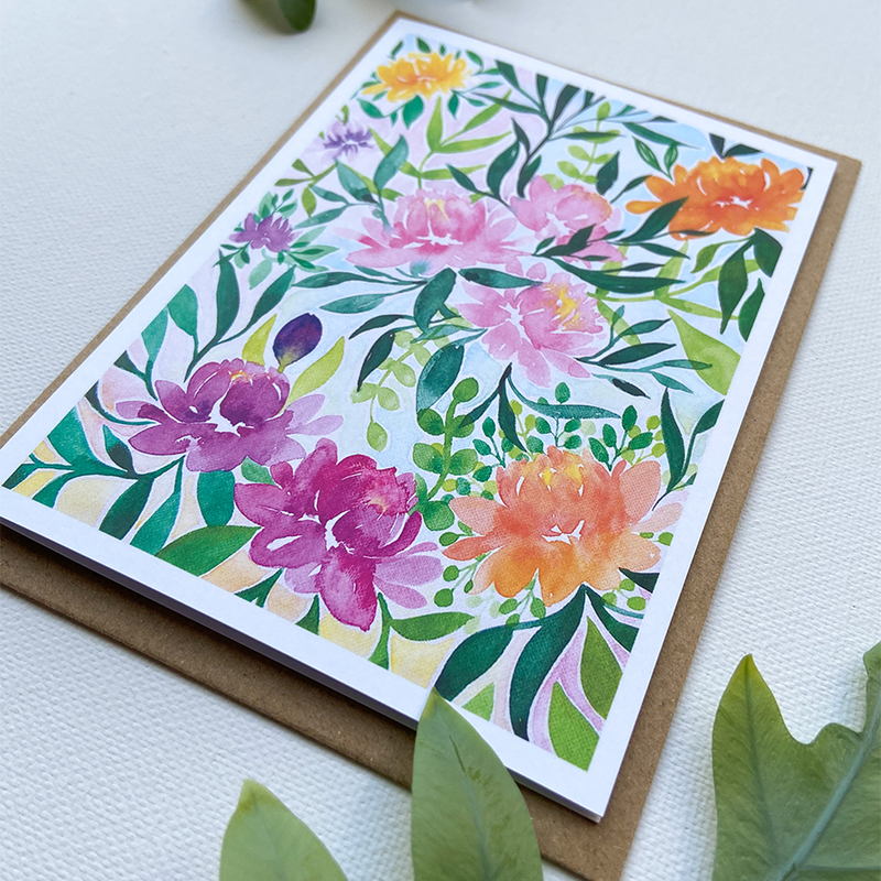 Afbeelding laden in galerijviewer, Art by andu wenskaart jungle flowers
