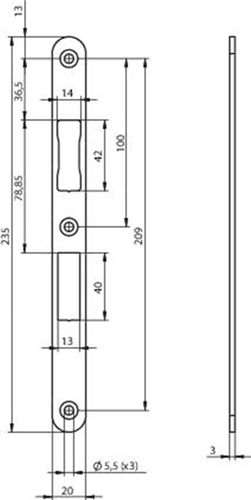 Load image into Gallery viewer, Assa abloy n6001 sluitplaat | rvs 24x235x3mm lip 40mm afgerond| dr 1+2+3+4 - 10049721
