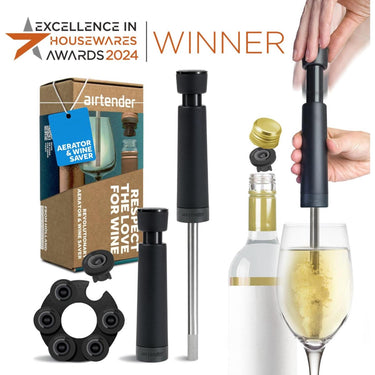 Airtender wine lovers - vacuã¼mpomp met 3 wijnstoppers en beluchter in cadeaudoos