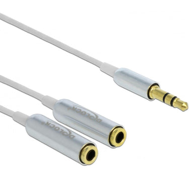 Delock cable audio splitter stereo jack male 3.5mm > 2x stereo jack female splitterkabel (wit zilver)