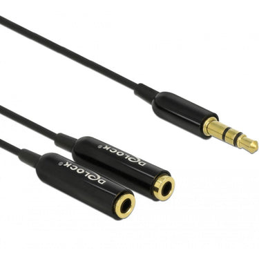 Delock cable audio splitter stereo jack male 3.5mm > 2x stereo jack female splitterkabel (zwart)