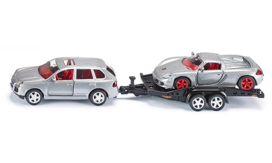 Siku auto met aanhanger en sportauto (1:55)