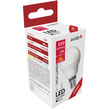 Avide ledmini globe lamp 6w e14 fitting, 2700k extra warmwit, 550 lumen a+