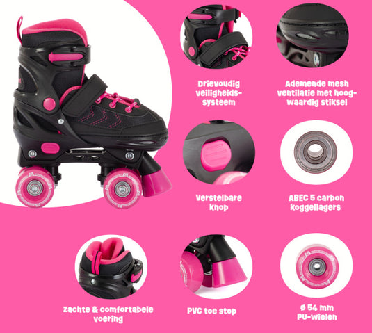 Aventuri verstelbare rolschaatsen semi-softboot zwart roze maat 35-38 (m)