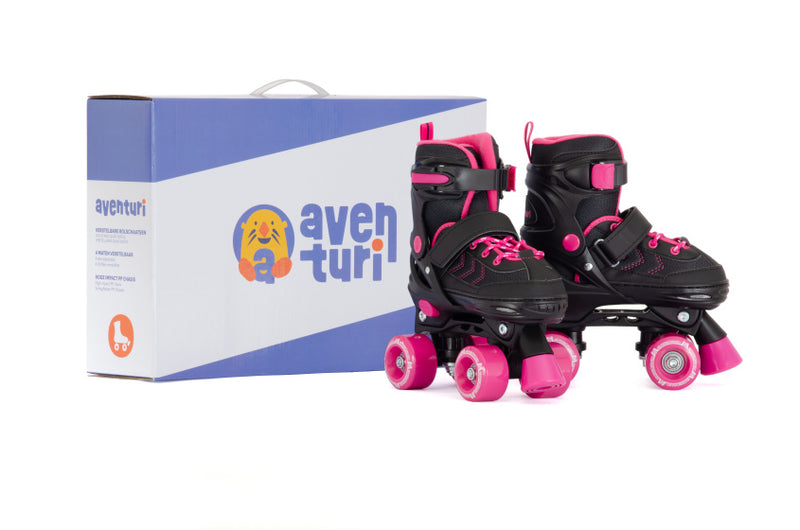 Load image into Gallery viewer, Aventuri verstelbare rolschaatsen semi-softboot zwart roze maat 27-30 (xs)
