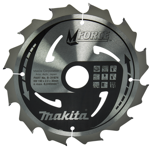 Makita accessoires cirkelzaagblad hout | mforce 190x30x2,0 12t 15g - b-31974 - b-31974