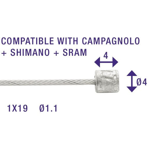 Schakel binnenkabel Elvedes 2250mm RVS Slick ø1,1mm Shimano SRAM N-nippel (op kaart)