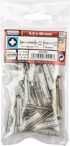 Load image into Gallery viewer, Connex pz-schroef 4.0x40 + plug bag 25st - b33382
