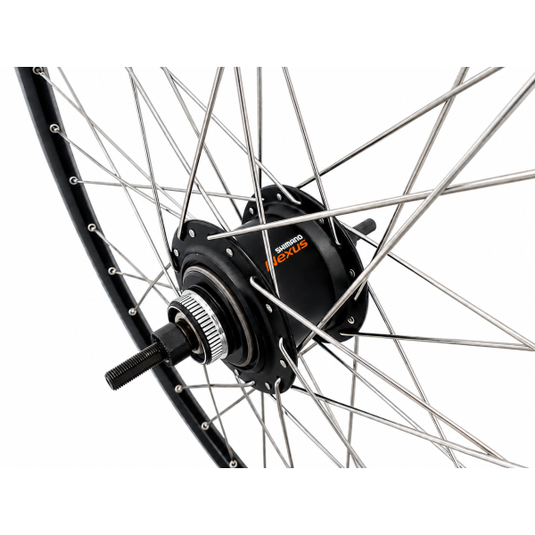 Shimano achterwiel 28 inch nexus 7 naaf (zwart) - zac2000 velg (zwart zilver) met rvs spaken - voor schijfrem
