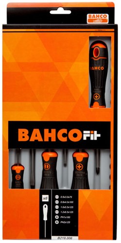 Bahco fit schroevendraaierset met rubber greep, gleuf, phillips - 6-delig - b219.006