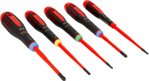 Afbeelding laden in galerijviewer, Bahco schroevendraaierset ergo™ | geïsoleerd | vde | driecomponentengreep | smal blad | gleuf- | pozidriv- en torx® - 5-delig - be-9872sl
