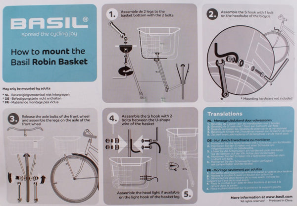 basil robin - bicycle basket - front - silver