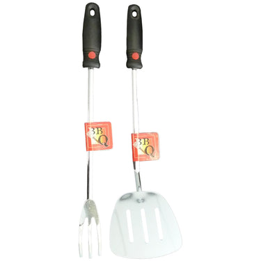 Bbq barbecuevork- en spatelset metaal