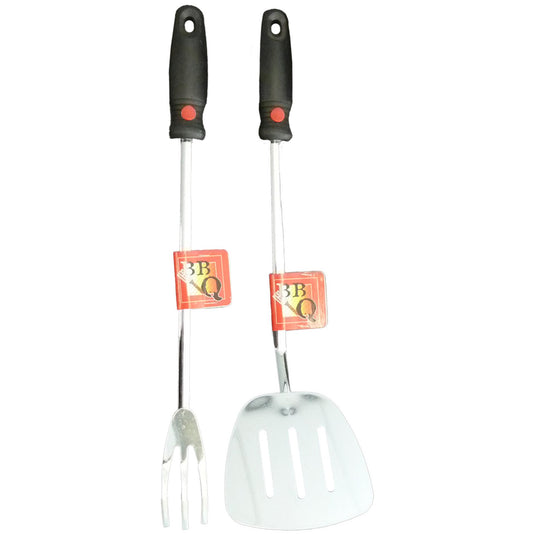 Bbq barbecuevork- en spatelset metaal