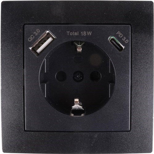 Afbeelding laden in galerijviewer, Enzo benson inbouw stopcontact ra + usb en usb-c zwart - 4650032

