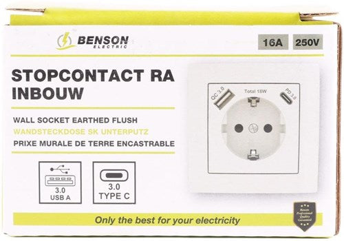 Afbeelding laden in galerijviewer, Enzo benson inbouw stopcontact ra + usb + usb-c wit - 4650012
