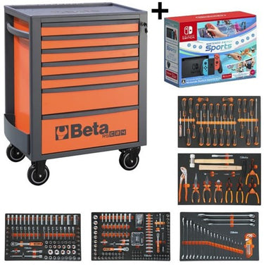 Beta rsc24 7fo gevulde gereedschapswagen | + nintendo switch sports edition | 7 lades | 390-delig | oranje - znldec022