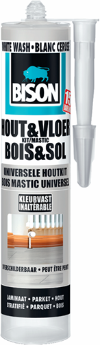 Bison hout vloer white wash koker 300 ml, voor parket, laminaat, planken, kurken, pvc, kleurvast, schuurbaar, elastisch, hoogwaardige afdichtingskit, voor voegen en opvullen
