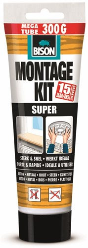 Bison montagekit super tube 300 g, extra sterk, montagelijm, bevestigen, hoge eindsterkte, binnen en buiten, blijvend elastisch, extra sterk, vullend eenvoudig in gebruik