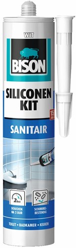 Bison siliconenkit wit koker 300 ml - waterbestendige kit, sanitaire afdichting, ongevoelig voor schimmel, kleurvast, blijvend elastisch, makkelijk te verwerken