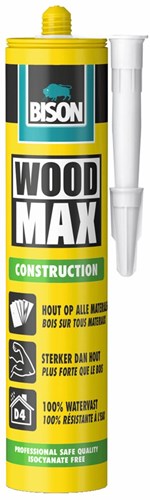 Bison wood max power koker, watervaste en sterke houtcombinatielijm zonder oplosmiddel, incl. spuitmond 380 g, hecht hout aan bijna alle soorten ondergronden