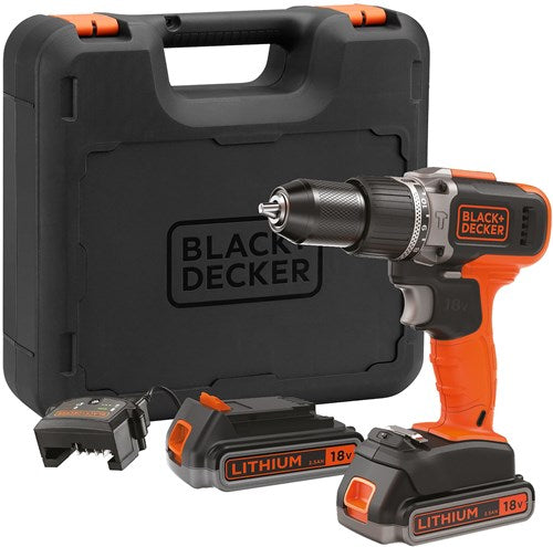 Load image into Gallery viewer, Black+decker bcd003me2k 18v 2x2.5ah schroefklopboormachine in koffer | 2x 18v 2.5ah accu's | 1a lader | in koffer - bcd003me2k-qw
