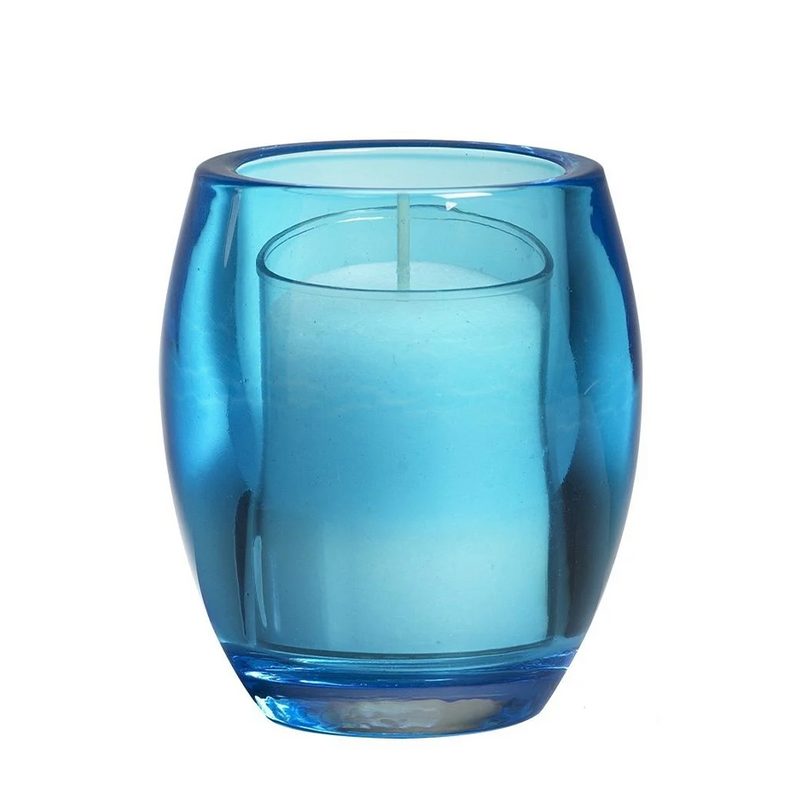 Afbeelding laden in galerijviewer, Abi bolsius theelichthouder glas oval aqua 77 72mm
