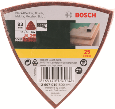 Bosch accessoires 25-delige schuurbladenset voor deltaschuurmachines, korrel 60,120,240 - 2607019500